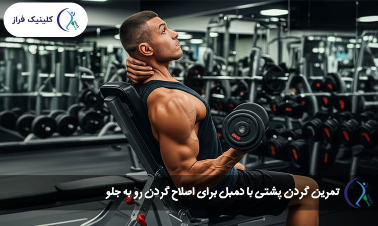 تمرین گردن پشتی با دمبل برای اصلاح گردن به جلو